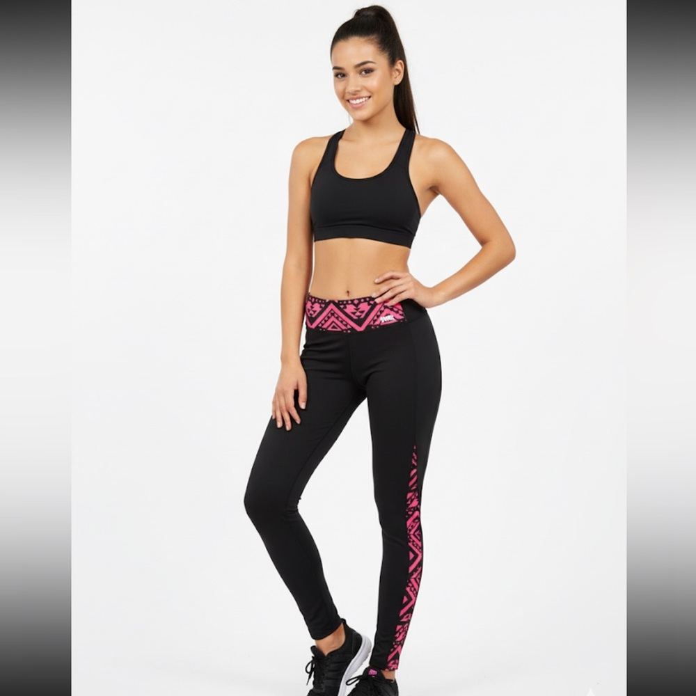 PINK Victoria's Secret Black Leggings with Pink Geometric Design